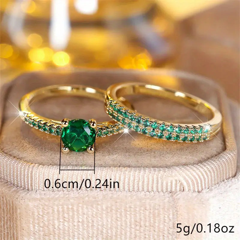 Set de Anillos Dúo Esmeralda Serena | ORO
