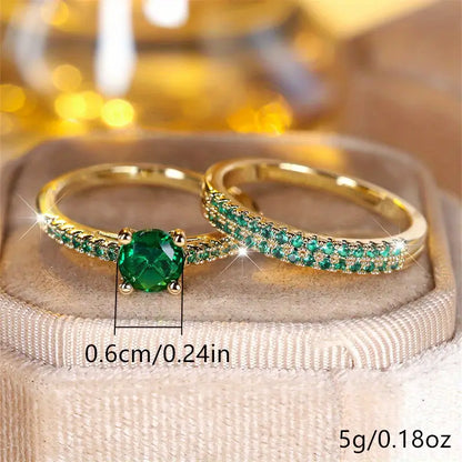 Set de Anillos Dúo Esmeralda Serena | ORO