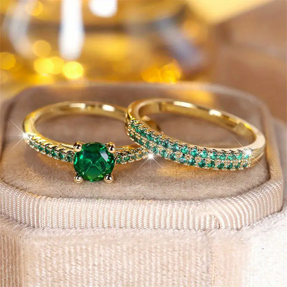 Set de Anillos Dúo Esmeralda Serena | ORO