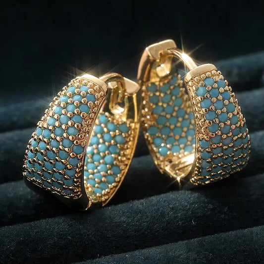 Aretes de Aro con Cuentas Turquesa Golden-Tone | ORO